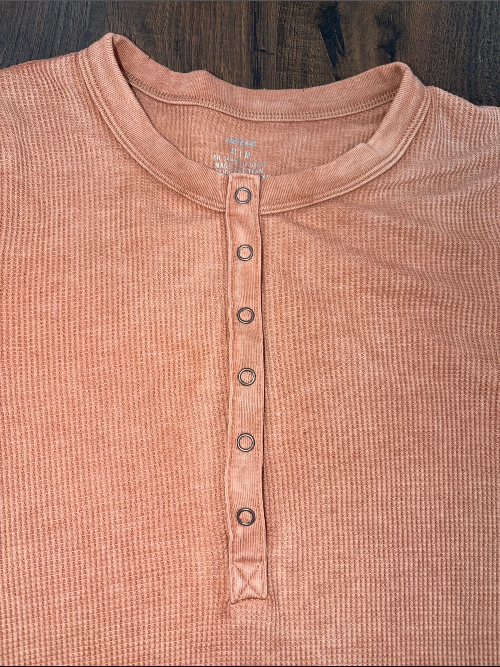 aerie Long Sleeve waffle Henley Top in Peach - Picture 2 of 7